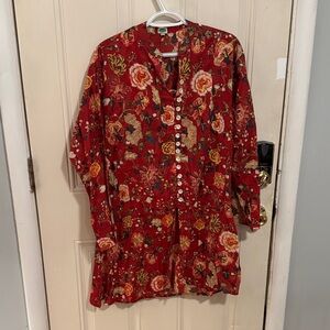 Floral Red Women's Tunic Top